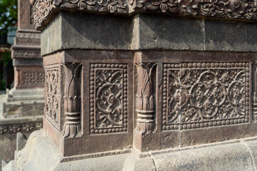 Decorative wall sculptures of Krishnapura Chhatri, Indore, Madhya Pradesh. Indian Architecture. Ancient Architecture of Indian temple.