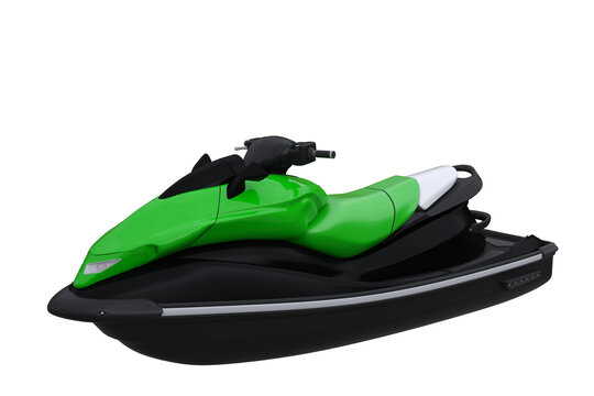 Green And Black Jetski Water Bike. 3D Rendering Isolated.