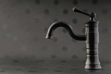 black matte color,bathroom,Kitchen Mixer metal faucet isolated black background,side angle
