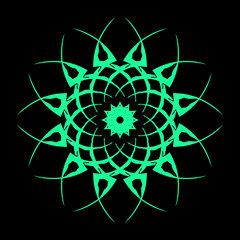 Fototapeta premium Ornamental green round symbol. Mandala in green color on black background. Ornamental circular symbol. Vector eps10