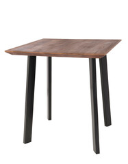 square Table made of black metal legs and plywood board,white background 