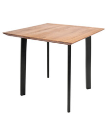 square Table made of black metal legs and plywood board,white background 