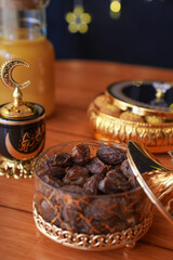 Dried date palm fruits and juice, ramadan food,Ramadan dining table,arabi food
