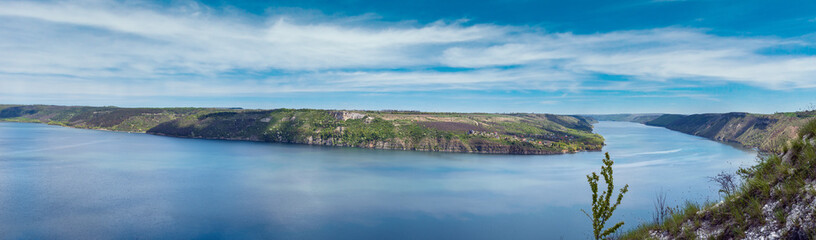 Amazing spring view on the Dnister River Canyon, Chernivtsi region, Ukraine.