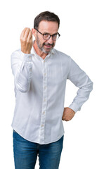 Handsome middle age elegant senior business man wearing glasses over isolated background Doing Italian gesture with hand and fingers confident expression