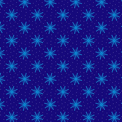 Fototapeta na wymiar Snowflakes pattern. Christmas pattern. Winter design. Repeated pattern. Snowflakes on deep blue background