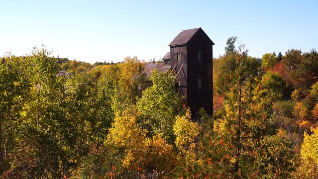 Old headframe in Cobalt Mining District National Historic Site of Canada in fall colors