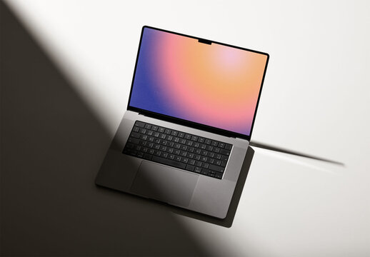 Modern Laptop Mockup with Shadows on Gray Background