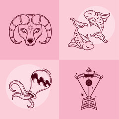 astrology sketch style four icons