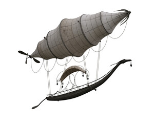 Fantasy gondola airship flying overhead. 3D illustration isolated. © IG Digital Arts