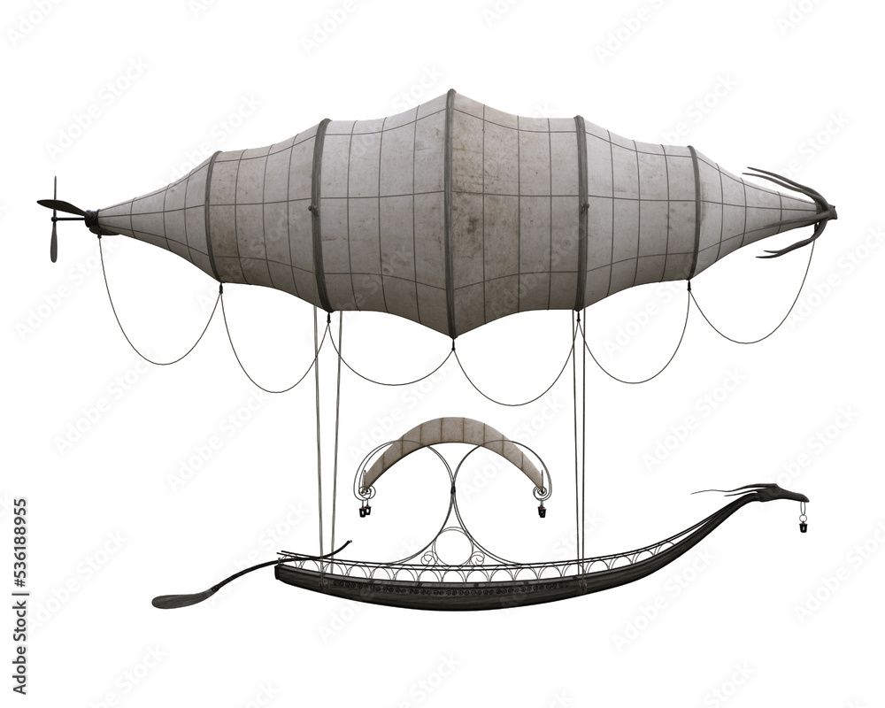 Poster 3d rendering of a fantasy elven airship isolated.