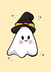 
Illustration of a ghosts with a witch hat.