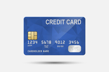 Vector 3d Realistic Blue Credit Card Isolated. Design Template of Plastic Credit or Debit Card for Mockup, Branding. Credit Card Payment Concept. Front View