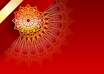 Gold and red ornamental mandala background. Luxury mandala background with golden arabesque pattern arabic islamic east style. Decorative mandala for print, poster, cover, brochure, flyer, banner.