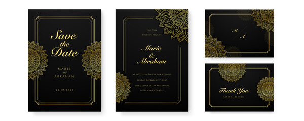 Beautiful luxury gold wedding invitation card template. Elegant gold wedding invitation card template