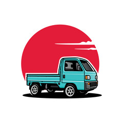 japan mini truck illustration vector - obrazy, fototapety, plakaty