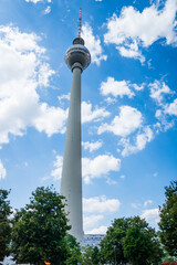 Berlin, Germany - July 2019: TV Tower  on the Alexanderplatz in Berlin, Germany - iconic landmark...