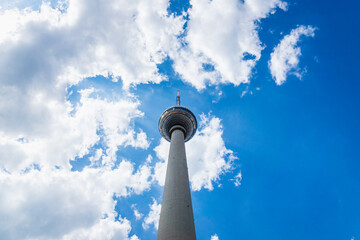 Berlin, Germany - July 2019: TV Tower  on the Alexanderplatz in Berlin, Germany - iconic landmark of Berlin, Germany.