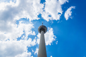 Berlin, Germany - July 2019: TV Tower  on the Alexanderplatz in Berlin, Germany - iconic landmark...