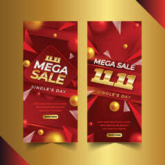 realistic golden red single s day vertical banners set vector design illustration
