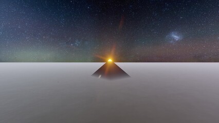 mysterious pyramids on the sea 3d render