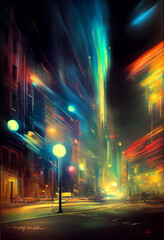 Night city colorful abstract illustration of carlights in timelapse