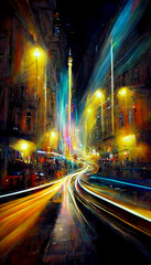 Obraz premium Night city colorful abstract illustration of carlights in timelapse