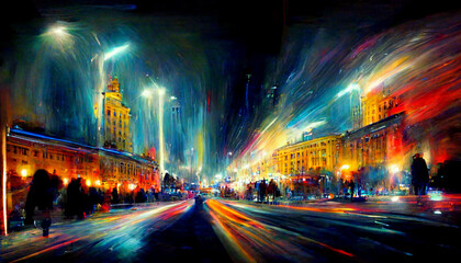 Obraz premium Night city colorful abstract illustration of carlights in timelapse