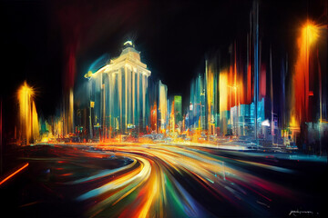 Fototapeta na wymiar Night city colorful abstract illustration of carlights in timelapse