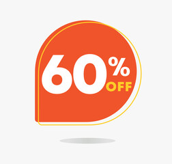 60% off in the sales tag. Special offer, promotion for shopping in stores, retail. Vector illustration