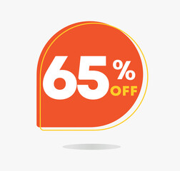 65% off in the sales tag. Special offer, promotion for shopping in stores, retail. Vector illustration