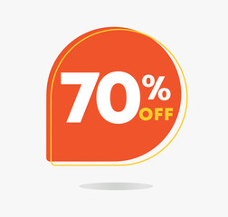 70% off in the sales tag. Special offer, promotion for shopping in stores, retail. Vector illustration