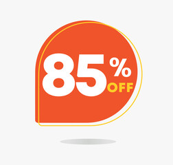 85% off in the sales tag. Special offer, promotion for shopping in stores, retail. Vector illustration