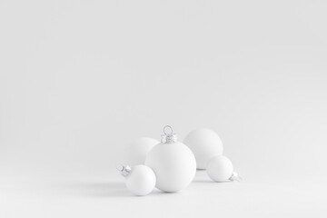 Christmas white holiday balls. Copy space.	