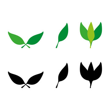 Line art green leaves set. Leaf falling. Ecology concept. Vector illustration. Stock image.