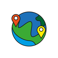Fototapeta premium Pin cartoon earth. Travel concept. Creative concept. Vector illustration. Stock image. 
