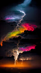 Rainbow clouds with lightning illustration