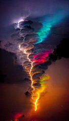 Rainbow clouds with lightning illustration