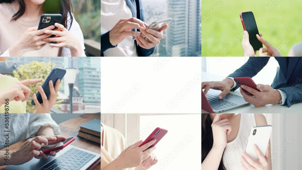 Poster スマートフォンを使う人々　白バックからのトランジション　タイトル　テンプレート