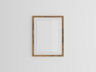 Vertical wood frame mockup in living room interior with light reflection. 3d rendering, 3d illustration