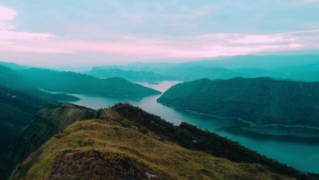 Aerial view appreciating all the dam of prado tolima colombia. inland sea of the country. concept epic shot and vacations.