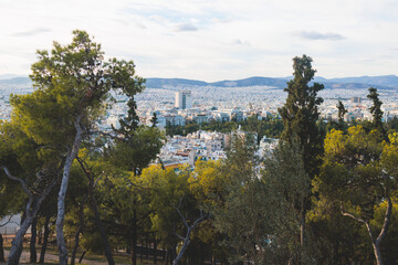 Athens, Attica, beautiful super-wide angle view of Athens, Greece, with Acropolis, Mount...