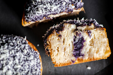 A cruffin is a hybrid of a croissant and a muffin. The pastry is made by proofing and baking laminated dough in a muffin mould.