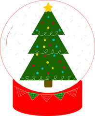 Christmas crystal ball. Garlands, flags, labels, bubbles, ribbons and stickers. Collection of Merry Christmas decorative icons. illustration.