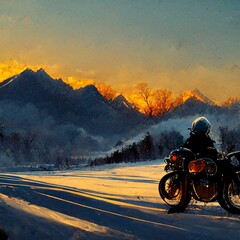 motorcycle on the road at evening