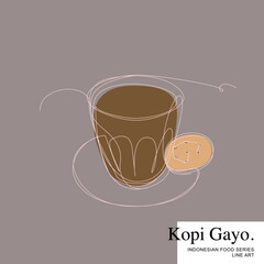 Traditional Kopi Gayo commonly served in Aceh. Indonesian Food set collection Cartoon Line Art Vector Illustration Template