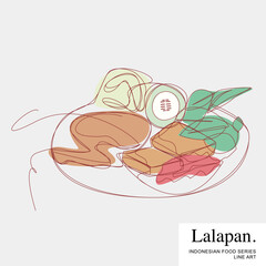 Penyetan or Lalapan Ayam, Fried Chicken with Tofu and Tempeh. Indonesian Food set collection Cartoon Line Art Vector Illustration Template