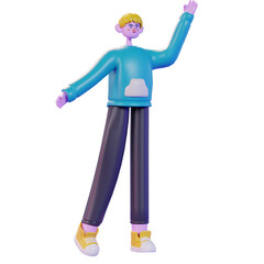 3d render greeting pose character illustration