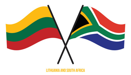 Lithuania and South Africa Flags Crossed And Waving Flat Style. Official Proportion. Correct Colors.