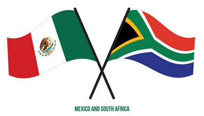 Mexico and South Africa Flags Crossed And Waving Flat Style. Official Proportion. Correct Colors.